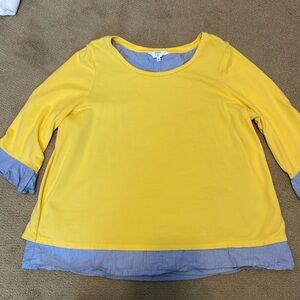 Crown & Ivy sweatshirt with faux shirt under - cute back button detail